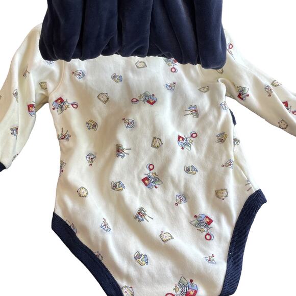 Simply Basic Baby Outfit 6-9 Months Vintage 2002 One Piece w/ Navy Velvet Pants - Picture 6 of 16